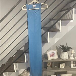 Hello Molly Blue Sheer Open Back Side Slits Lightweight Dress Size Small 4 Maxi